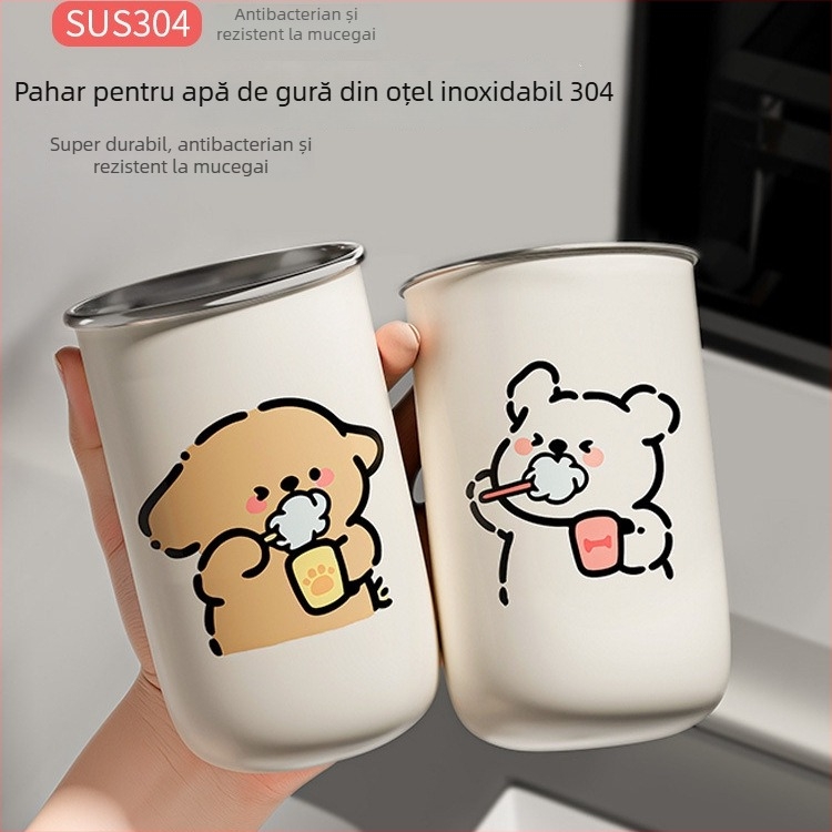 Set din două pahare din oțel inoxidabil pentru gură și periuță, 304, fără personalizare