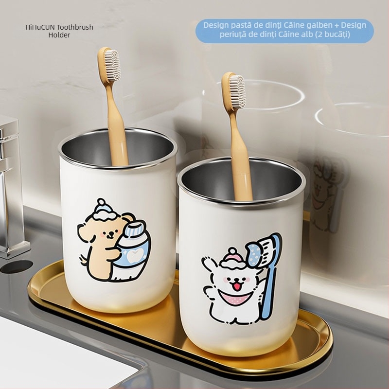 Set din două pahare din oțel inoxidabil pentru gură și periuță, 304, fără personalizare