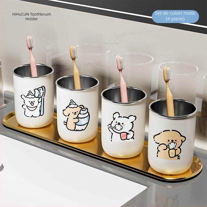 Set din două pahare din oțel inoxidabil pentru gură și periuță, 304, fără personalizare