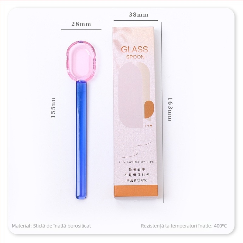 Lingură de desert din sticlă | Brand: Miss Jiang | Logo tipărit: Da | Personalizare disponibilă: Da | Etichetă privată licențiată: Da