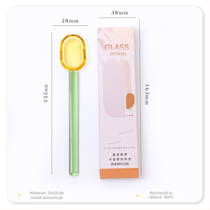 Lingură de desert din sticlă | Brand: Miss Jiang | Logo tipărit: Da | Personalizare disponibilă: Da | Etichetă privată licențiată: Da