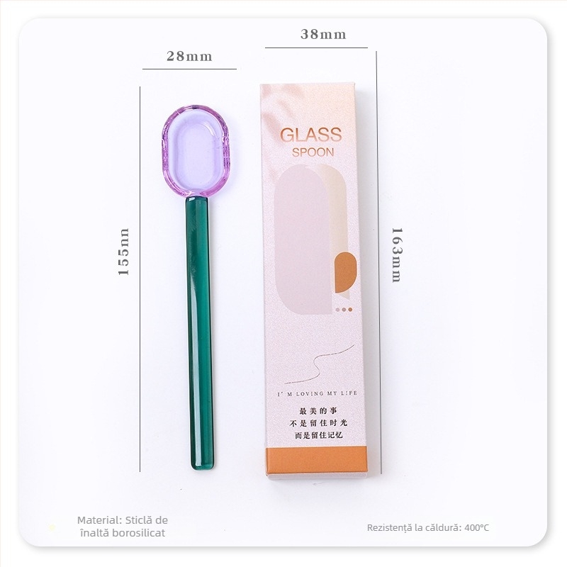 Lingură de desert din sticlă | Brand: Miss Jiang | Logo tipărit: Da | Personalizare disponibilă: Da | Etichetă privată licențiată: Da