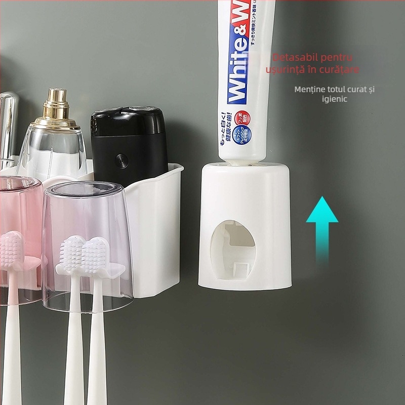 Suport pentru periuțe de dinți cu montaj încastrat — PP+PS, fără găuri, depozitare și strângere pastă de dinți, personalizare disponibilă