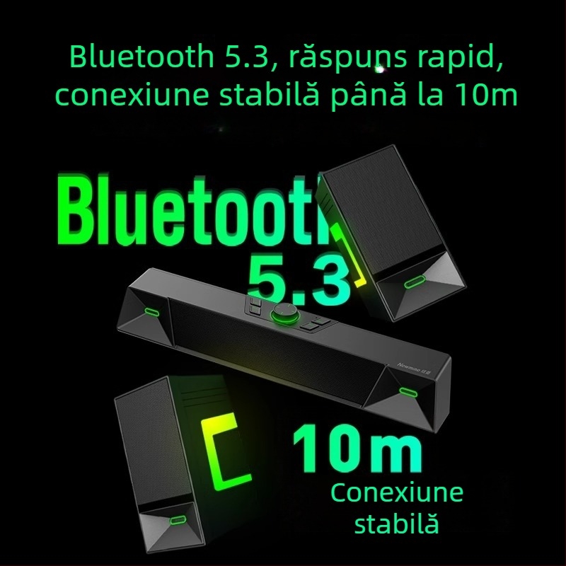 Newmine V6 boxe desktop pentru calculator, sunet stereo, alimentare USB, 20W, răspuns în frecvență 100 Hz–20 kHz, SNR ≥75 dB