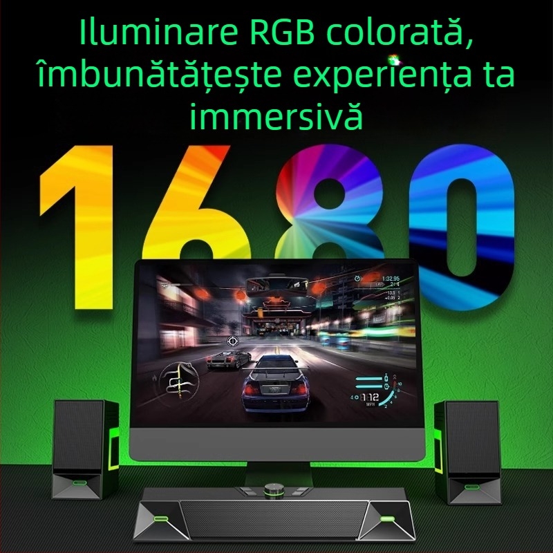 Newmine V6 boxe desktop pentru calculator, sunet stereo, alimentare USB, 20W, răspuns în frecvență 100 Hz–20 kHz, SNR ≥75 dB