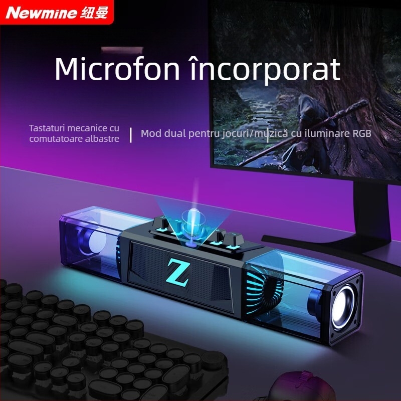 Newmine V6 boxe desktop pentru calculator, sunet stereo, alimentare USB, 20W, răspuns în frecvență 100 Hz–20 kHz, SNR ≥75 dB