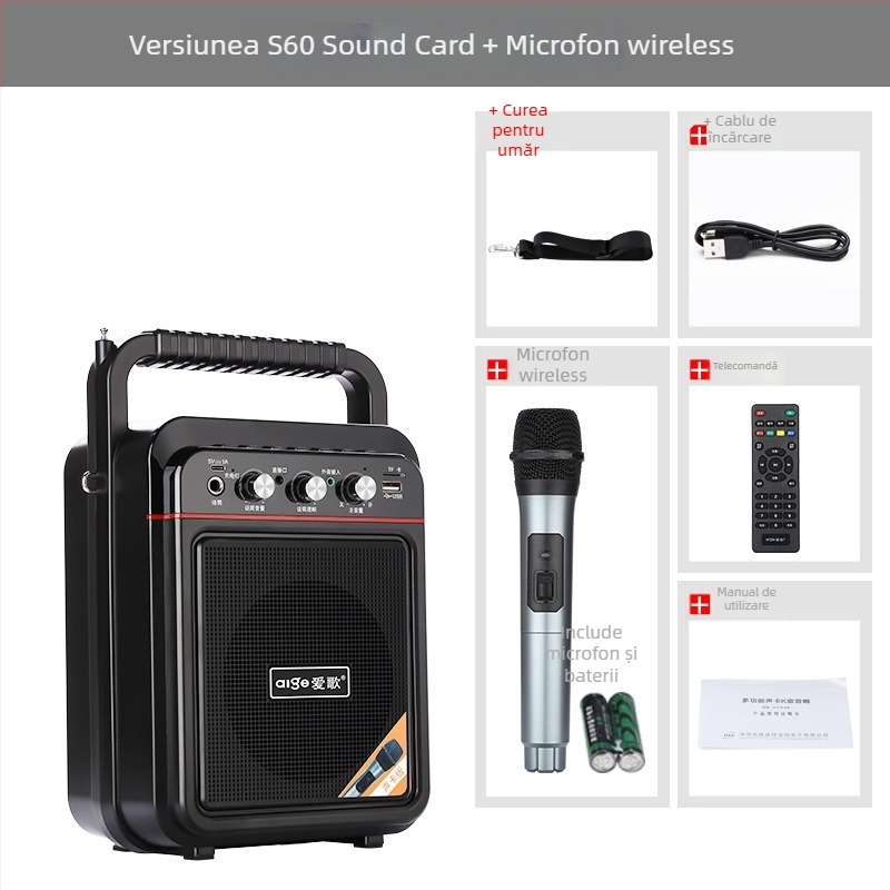 Love Song S60 difuzor karaoke exterior cu placă de sunet încorporată - 10W, baterie 2000–4000 mAh, răspuns în frecvență 100 Hz–20 kHz, SNR ≥75 dB