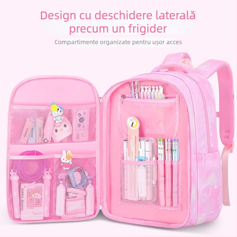 Rucsac pentru fetițe din învățământul primar, ușor, cu multiple compartimente, capacitate mare, bretele curbate, pandant Kuromi