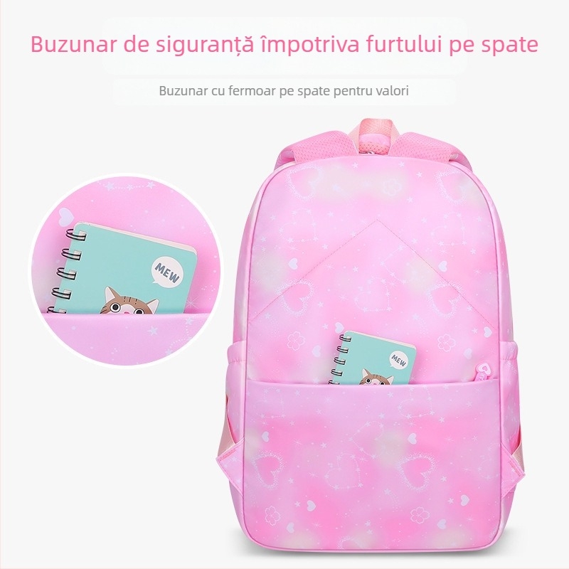 Rucsac pentru fetițe din învățământul primar, ușor, cu multiple compartimente, capacitate mare, bretele curbate, pandant Kuromi