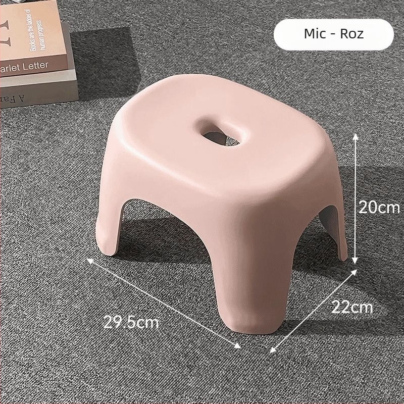 Scaun mic din plastic, construcție groasă – pentru uz casnic, potrivit ca taburet pentru living și scaun de duș în baie.