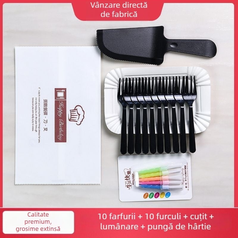Set de farfurii pentru tort de ziua ta: farfurii și tacâmuri de unică folosință, patru în unu (dreptunghiular, Brand Unique, stil modern minimalist)
