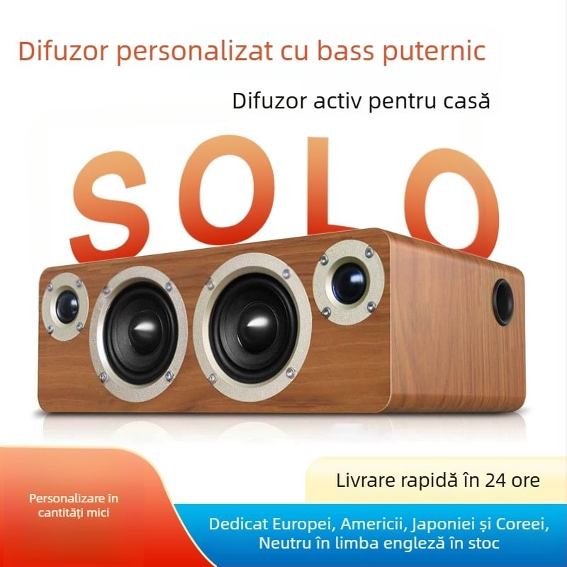Sistem de boxe Bluetooth din lemn pentru desktop, cu 4 difuzoare + subwoofer, 60W, răspuns în frecvențe 55Hz–18.5kHz, SNR ≥95dB, Bluetooth 5.0, rază de 10m, alimentare externă, telecomandă