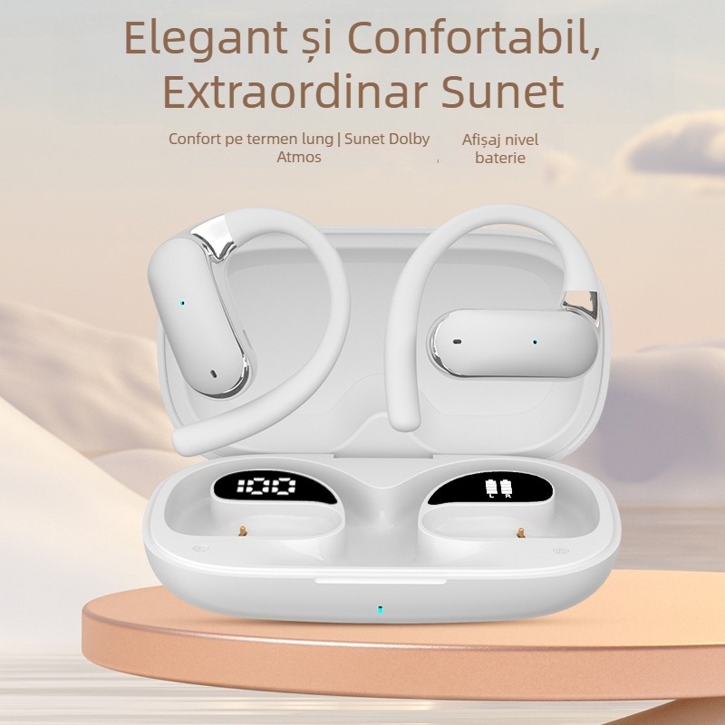 YYK-Q65 căști Bluetooth cu prindere pentru urechi, design sport, rază wireless 10 m, control prin atingere, PC+ABS, 86 g