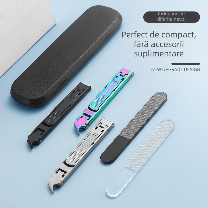 Set portabil pliabil pentru unghii, cu capete duble din oțel inoxidabil