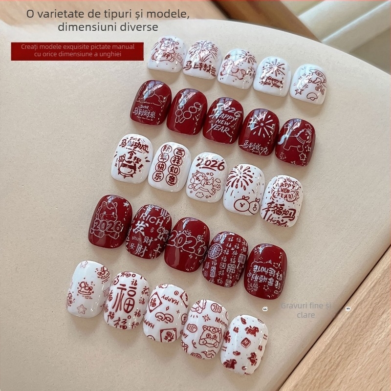 Placă de ștampilat pentru unghii din oțel inox TY546 – Design cu binecuvântare Anul Calului pentru începători