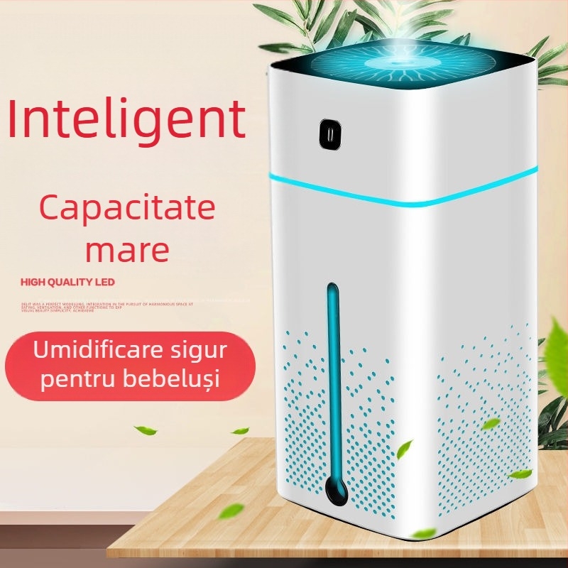Umidificator inteligent pentru casă și birou, funcționare silențioasă, rezervor 0,5–1 L, 3 sau mai multe ieșiri de ceață, umiditate constantă, alimentare cu baterie (pentru camere sub 10 m2)