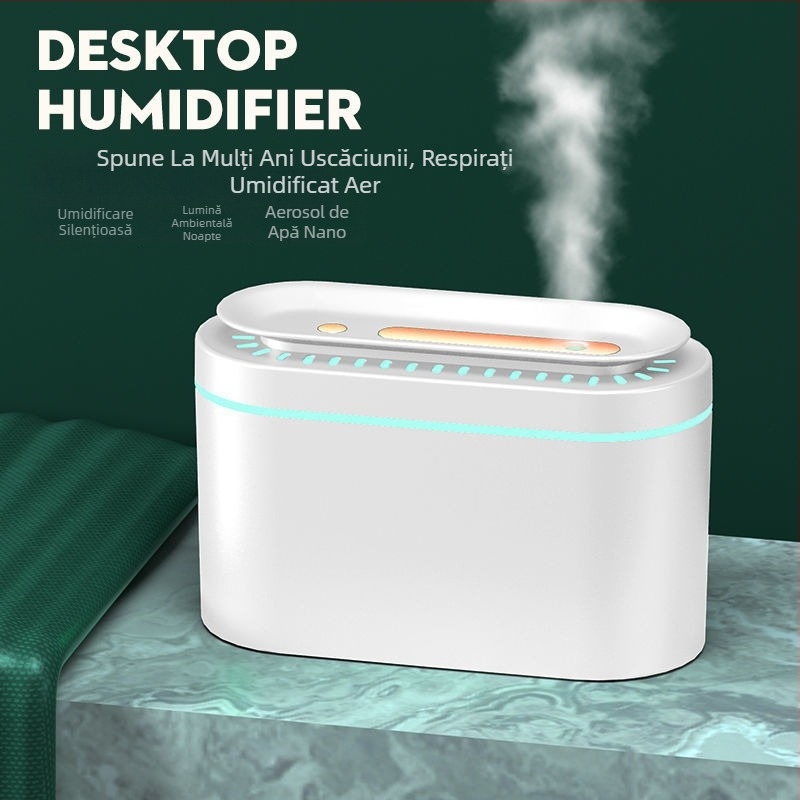 Umidificator inteligent pentru casă și birou, funcționare silențioasă, rezervor 0,5–1 L, 3 sau mai multe ieșiri de ceață, umiditate constantă, alimentare cu baterie (pentru camere sub 10 m2)