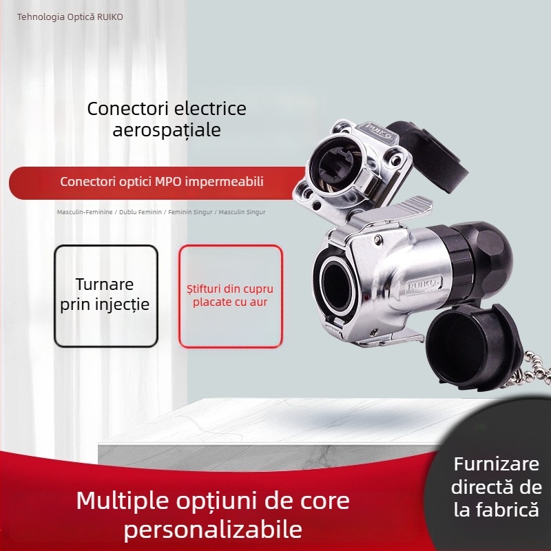 Conector MPO impermeabil pentru fibre optice, 2–24 nuclee, Material izolant: PBT/aliaj de zinc