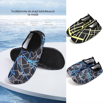 Pantofi de apă pentru bărbați – plajă, mers prin apă și snorkeling; interior din plasă respirabil, talpă din cauciuc antiaderent, partea superioară Lycra, profil redus