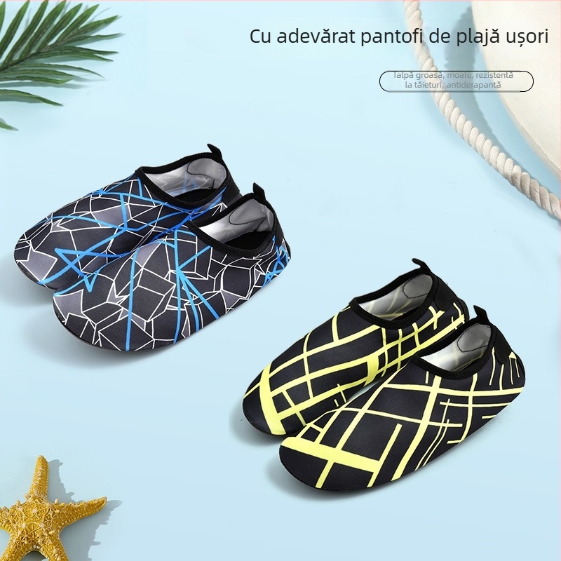 Pantofi de apă pentru bărbați – plajă, mers prin apă și snorkeling; interior din plasă respirabil, talpă din cauciuc antiaderent, partea superioară Lycra, profil redus