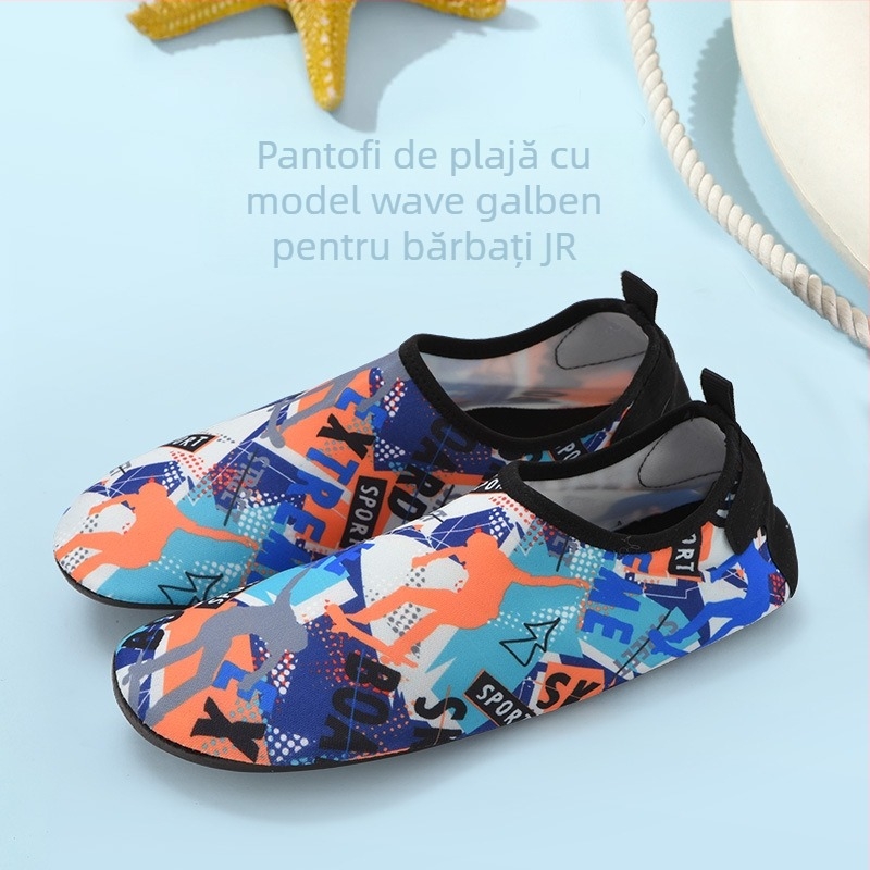 Pantofi de apă pentru bărbați – plajă, mers prin apă și snorkeling; interior din plasă respirabil, talpă din cauciuc antiaderent, partea superioară Lycra, profil redus