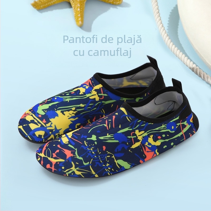 Pantofi de apă pentru bărbați – plajă, mers prin apă și snorkeling; interior din plasă respirabil, talpă din cauciuc antiaderent, partea superioară Lycra, profil redus