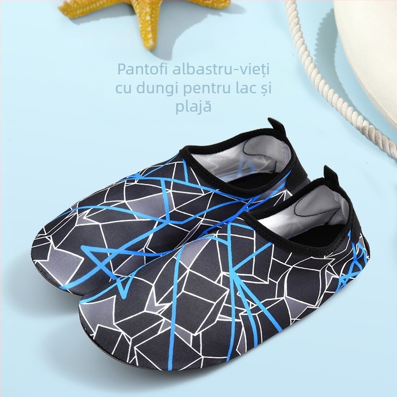 Pantofi de apă pentru bărbați – plajă, mers prin apă și snorkeling; interior din plasă respirabil, talpă din cauciuc antiaderent, partea superioară Lycra, profil redus