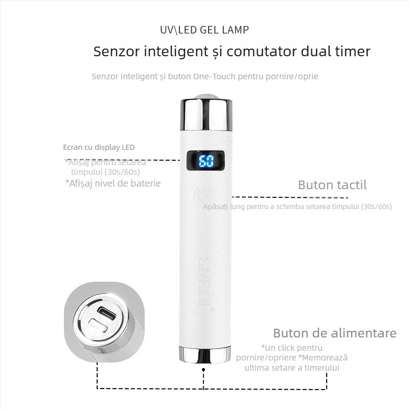 Lampă de uscare pentru unghii, inducție automată, putere mare, uscare rapidă, lampă portabilă, reîncărcabilă