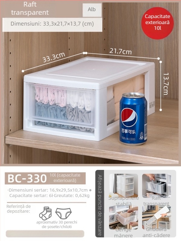 Cutie de depozitare Alice cu sertare, stil japonez, capacitate 50 L, model BC-500, rășină PP