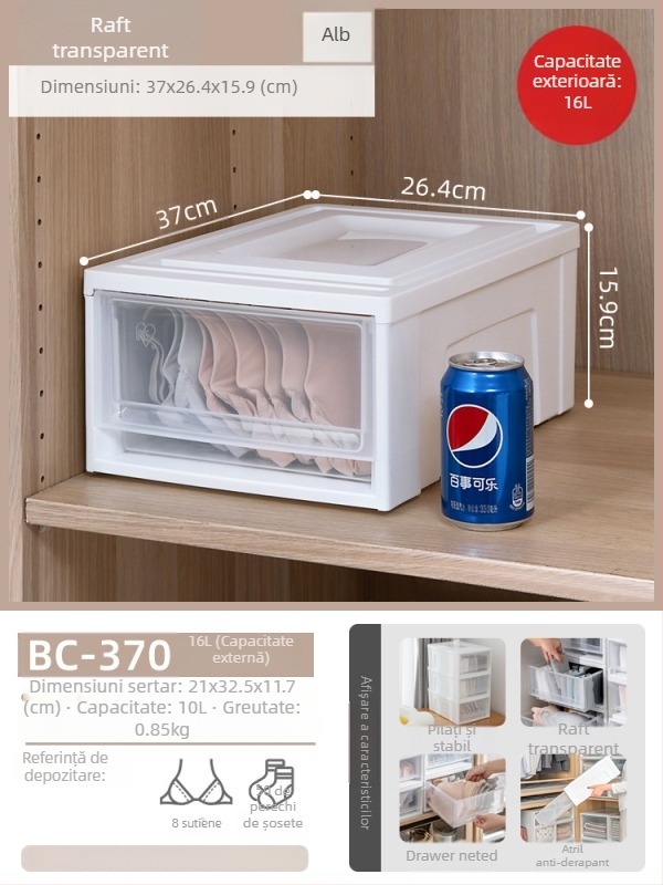 Cutie de depozitare Alice cu sertare, stil japonez, capacitate 50 L, model BC-500, rășină PP