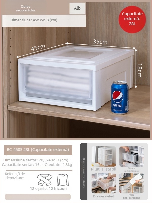 Cutie de depozitare Alice cu sertare, stil japonez, capacitate 50 L, model BC-500, rășină PP