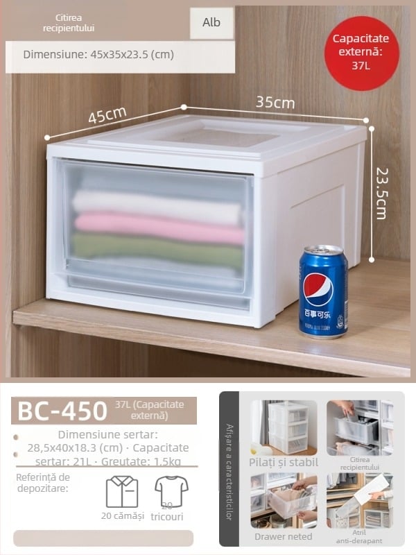 Cutie de depozitare Alice cu sertare, stil japonez, capacitate 50 L, model BC-500, rășină PP