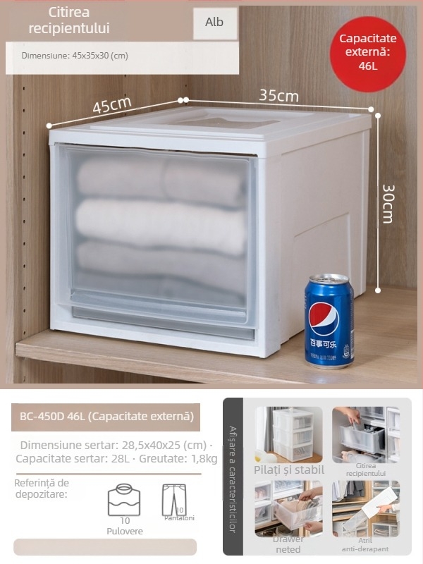 Cutie de depozitare Alice cu sertare, stil japonez, capacitate 50 L, model BC-500, rășină PP