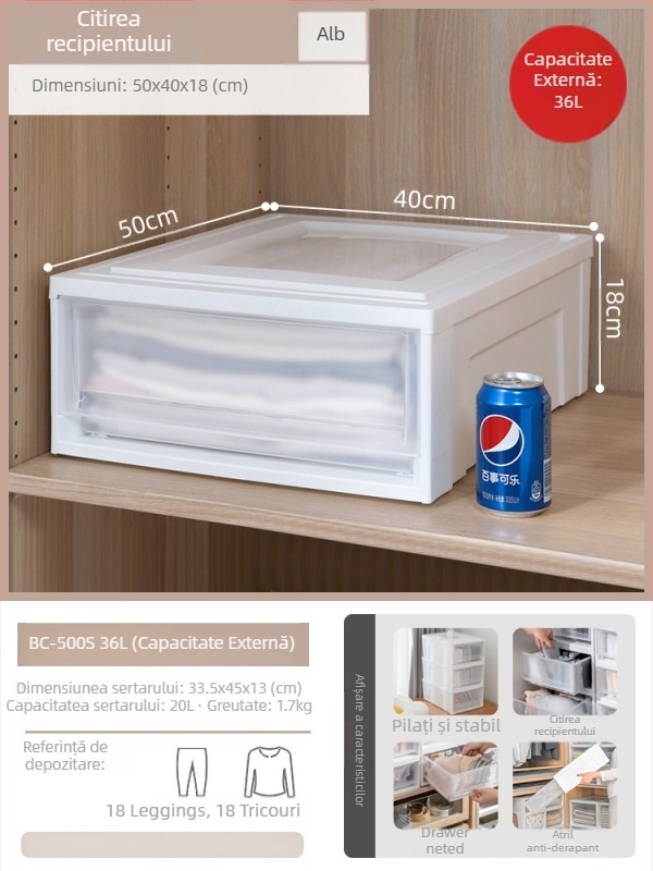 Cutie de depozitare Alice cu sertare, stil japonez, capacitate 50 L, model BC-500, rășină PP