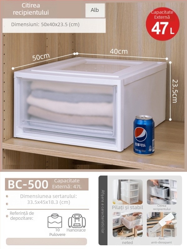 Cutie de depozitare Alice cu sertare, stil japonez, capacitate 50 L, model BC-500, rășină PP