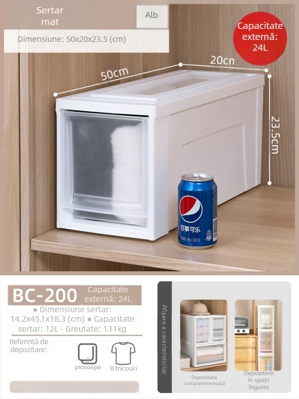 Cutie de depozitare Alice cu sertare, stil japonez, capacitate 50 L, model BC-500, rășină PP