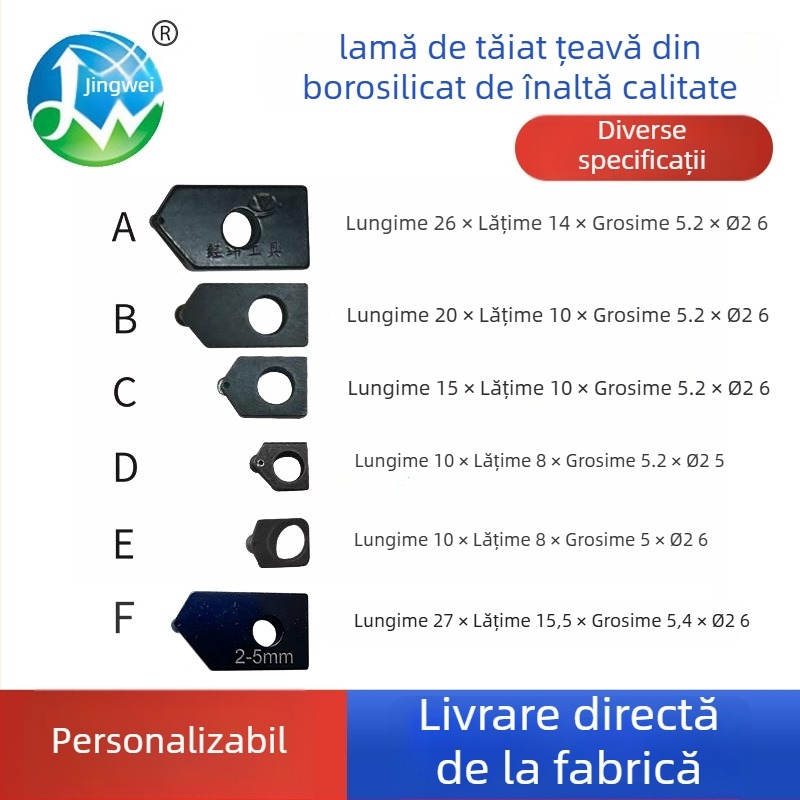 Capă de tăiere a tubului din sticlă pentru țevi curbate din cuarț/borosilicat, cu gaură, grosime de tăiere 8-12