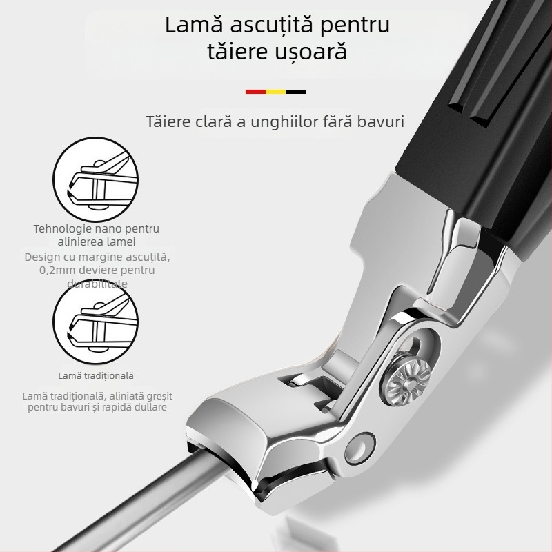 Set de tăiat unghii cu deschidere mare, gură plată, portabil, din plastic și oțel inoxidabil