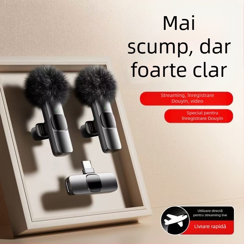Microfon lavalier pentru streaming live și înregistrări video – Wireless, cu baterie încorporată, reducere zgomot (Capacitatea bateriei ≤50 mAh; SNR ≥70 dB; autonomie 3–6 h; Putere 50)
