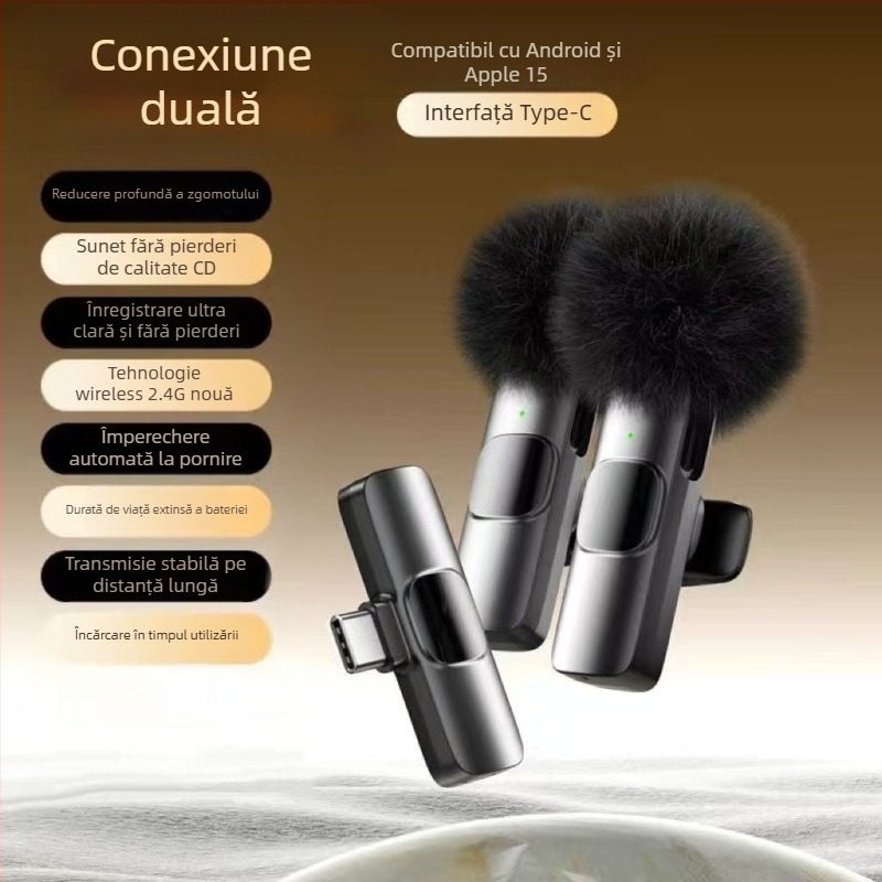 Microfon lavalier pentru streaming live și înregistrări video – Wireless, cu baterie încorporată, reducere zgomot (Capacitatea bateriei ≤50 mAh; SNR ≥70 dB; autonomie 3–6 h; Putere 50)