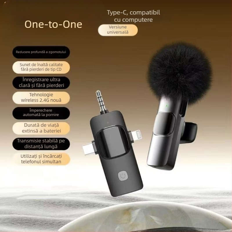 Microfon lavalier pentru streaming live și înregistrări video – Wireless, cu baterie încorporată, reducere zgomot (Capacitatea bateriei ≤50 mAh; SNR ≥70 dB; autonomie 3–6 h; Putere 50)