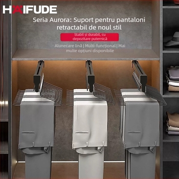 Dulap cu suport de pantaloni glisant, cu bară de haine telescopică și șină glisantă cu amortizor | Materiale: plastic, oțel inoxidabil, aliaj de aluminiu, oțel laminat la rece | Model CLKJ-1