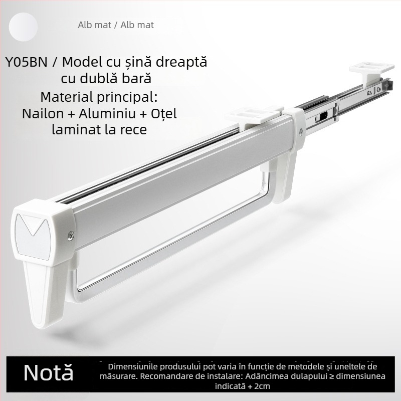 Dulap cu suport de pantaloni glisant, cu bară de haine telescopică și șină glisantă cu amortizor | Materiale: plastic, oțel inoxidabil, aliaj de aluminiu, oțel laminat la rece | Model CLKJ-1