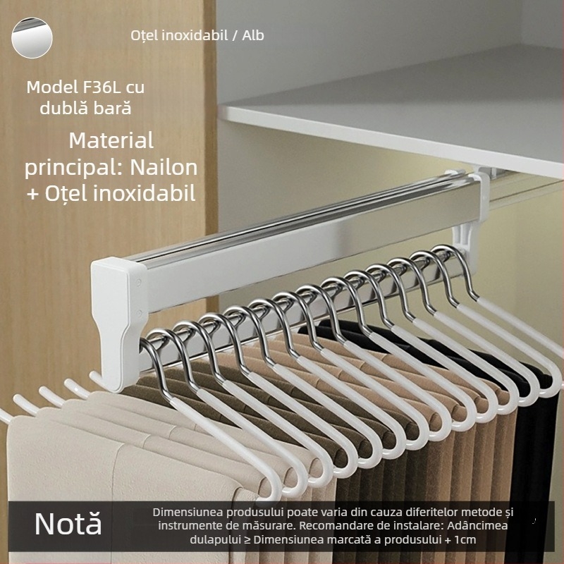 Dulap cu suport de pantaloni glisant, cu bară de haine telescopică și șină glisantă cu amortizor | Materiale: plastic, oțel inoxidabil, aliaj de aluminiu, oțel laminat la rece | Model CLKJ-1