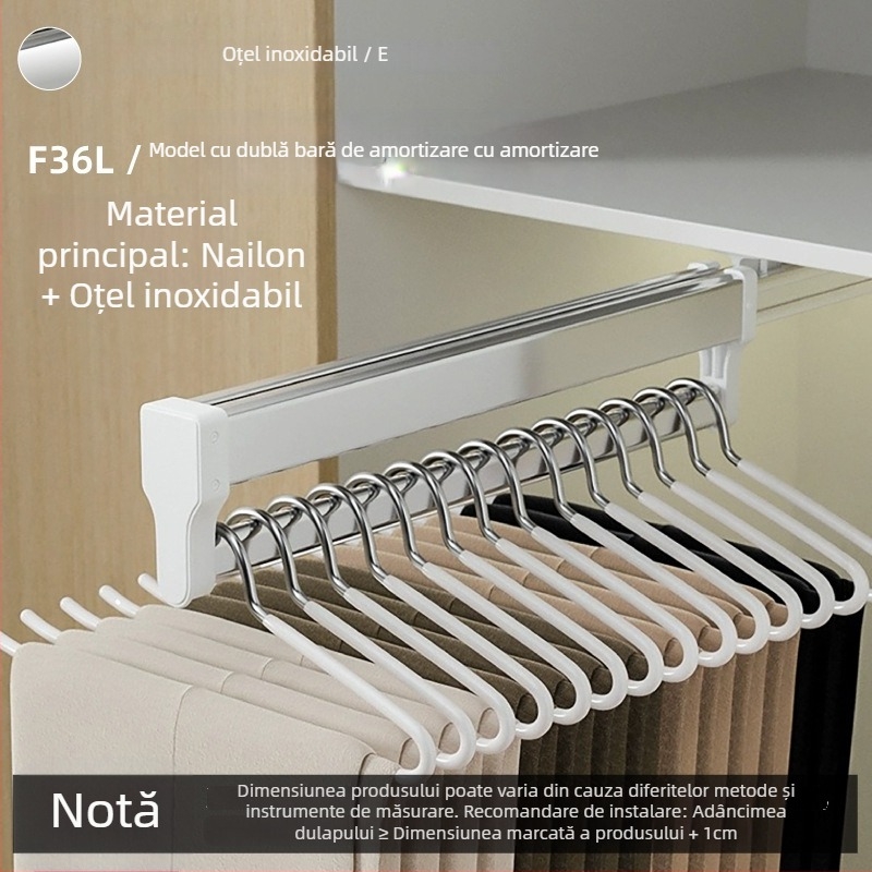 Dulap cu suport de pantaloni glisant, cu bară de haine telescopică și șină glisantă cu amortizor | Materiale: plastic, oțel inoxidabil, aliaj de aluminiu, oțel laminat la rece | Model CLKJ-1