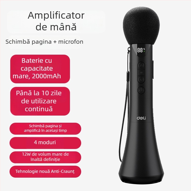 Amplificator portabil de karaoke cu microfon încorporat — model L-698, 15W ieșire, baterie detașabilă, autonomie peste 12 ore, alimentare 5V