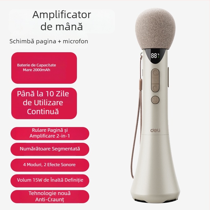 Amplificator portabil de karaoke cu microfon încorporat — model L-698, 15W ieșire, baterie detașabilă, autonomie peste 12 ore, alimentare 5V