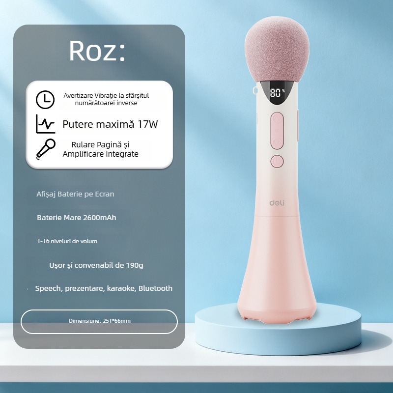 Amplificator portabil de karaoke cu microfon încorporat — model L-698, 15W ieșire, baterie detașabilă, autonomie peste 12 ore, alimentare 5V