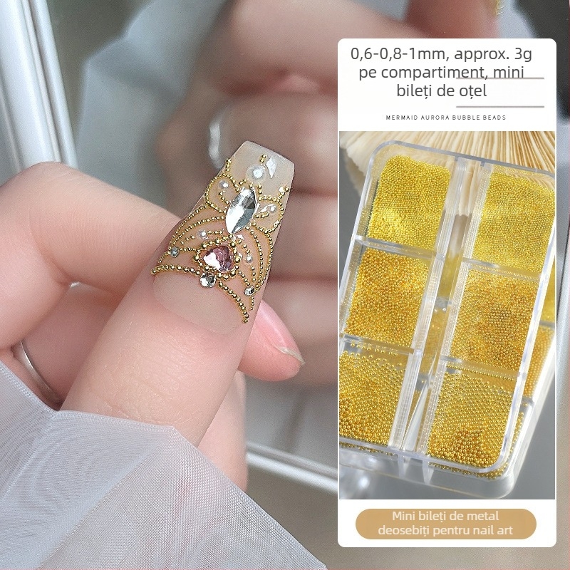 Set metal pentru unghii cu mărgele și lanț – Seria Princess, Stil Sweet Cool, Model lanț, OEM Tide Beauty