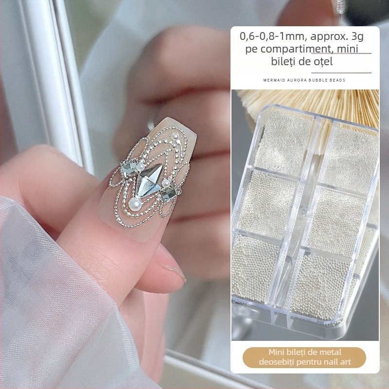 Set metal pentru unghii cu mărgele și lanț – Seria Princess, Stil Sweet Cool, Model lanț, OEM Tide Beauty